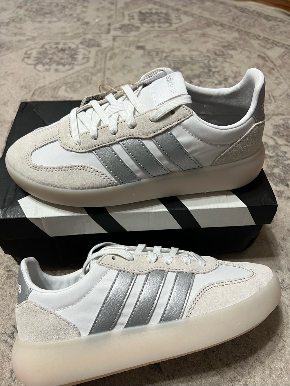 Adidas Barreda Decode sneakers in the Cloud White and Matte Silver colorway